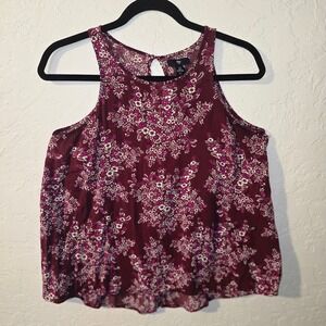 Gap Women's Small Burgundy Floral Print Keyhole Neck Sleeveless Tank Top flowy